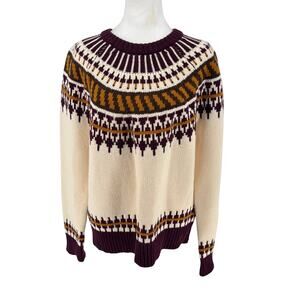 ✨ Tory Burch 100% Wool Fair Isle Sweater – Burgundy/Cream/Mustard – Size XL ✨